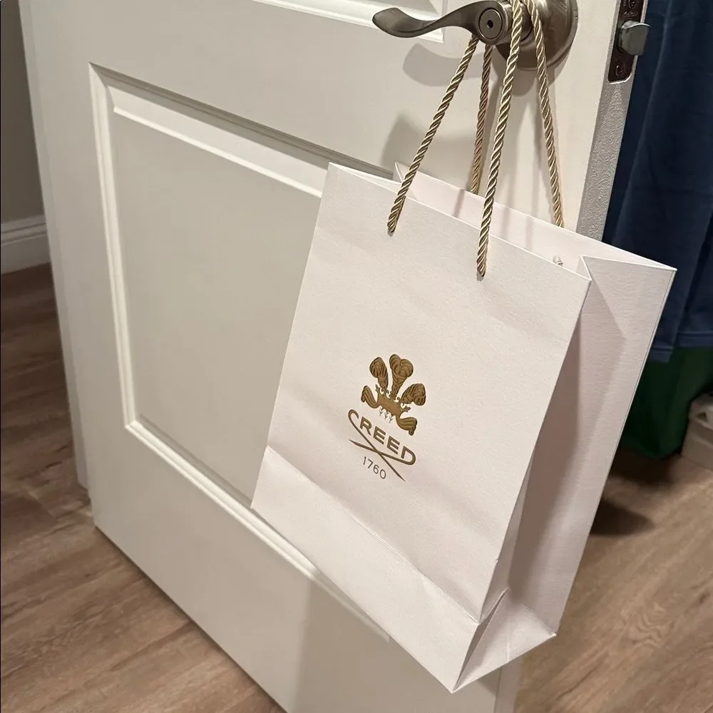 Creed Luxury White and Gold Bag with tissue paper